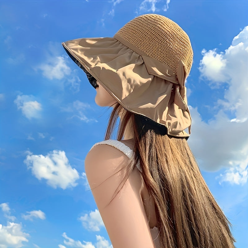 Straw Sun Hat Summer Solid Bowknot Beach Hat Women Breathable Sports Sun Hats