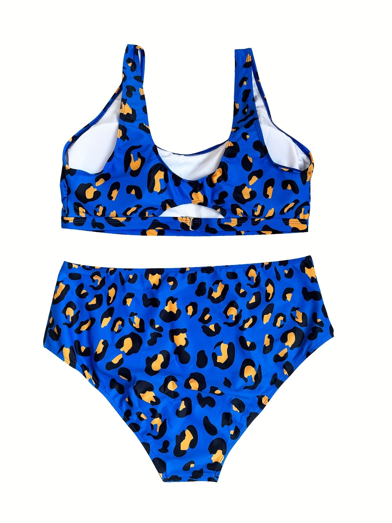  Leopard Print Bikini Set Women's Plus Closure Back Bra & Panty