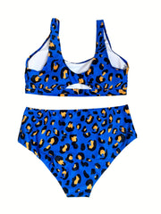  Leopard Print Bikini Set Women's Plus Closure Back Bra & Panty
