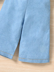 Girl's Denim Overall Jumpsuit with Backless Strap