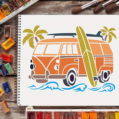 Reusable Surf Car Stencils Palm Trees Wave Painting Stencils