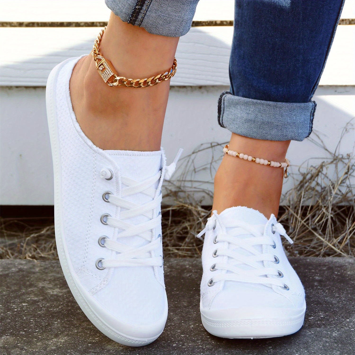 Women's Flat Canvas Shoes Lace Up Slip On Low Top Casual Shoes