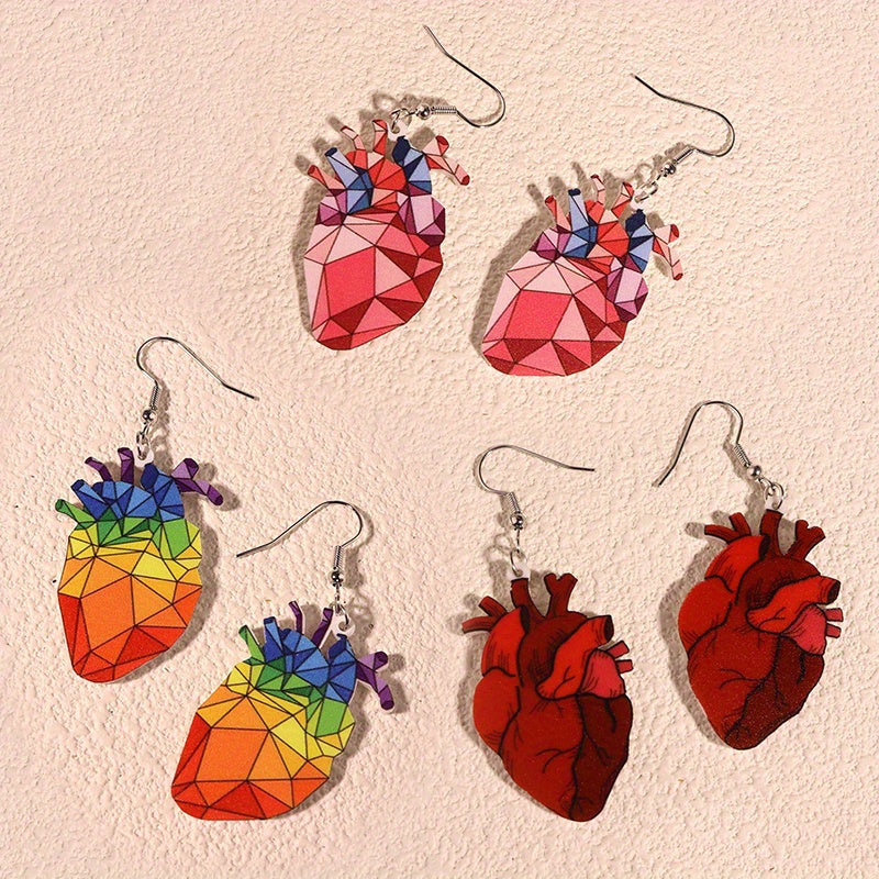 Rainbow Heart Hip Hop Style Earrings