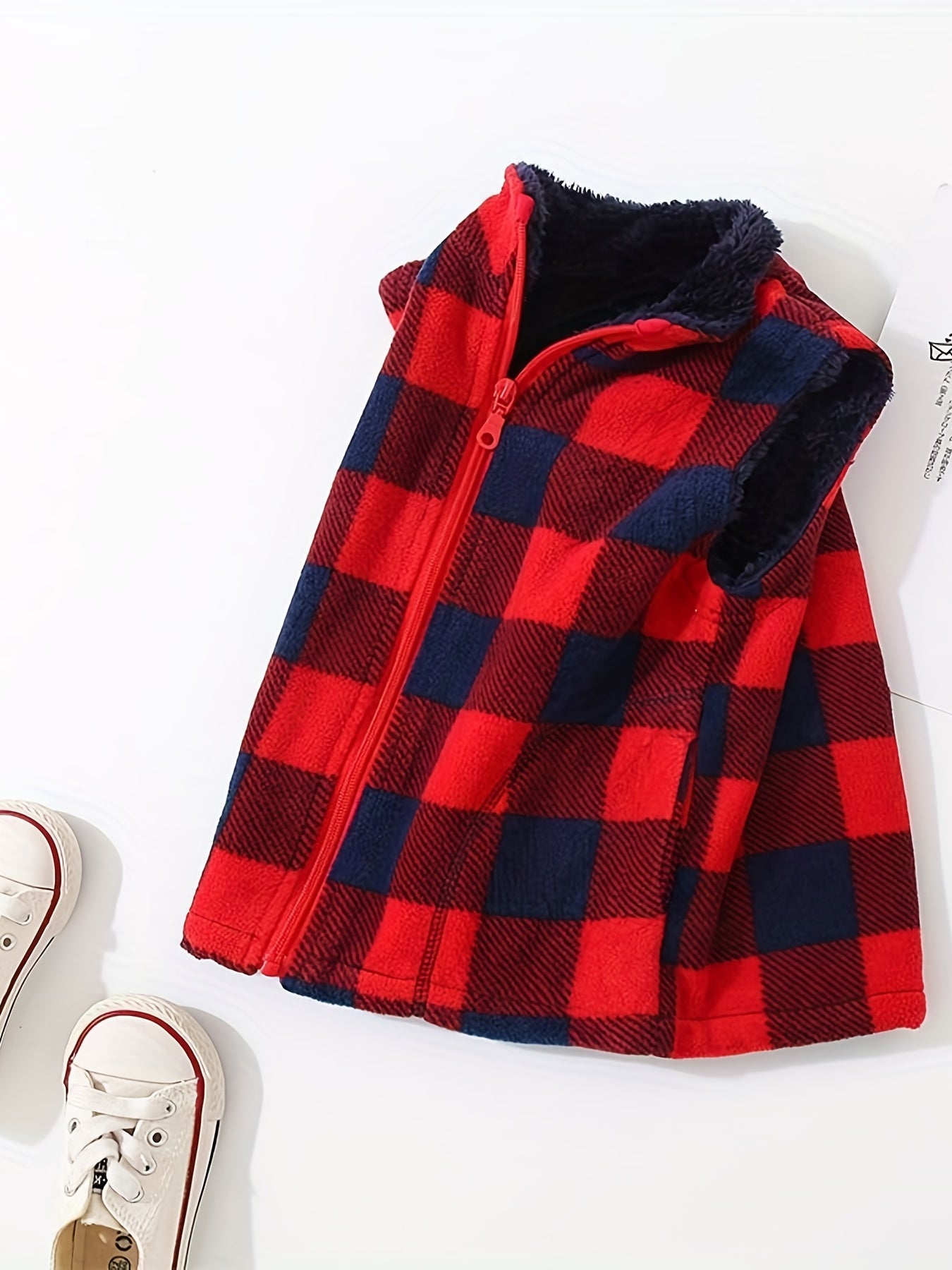 Toddler Baby Boys Plaid Zipper Vest Fleece Jacket Winter Outwear