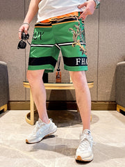 Graphic Pattern Letter Print Striped Quick Drying Beach Shorts Men's Casual