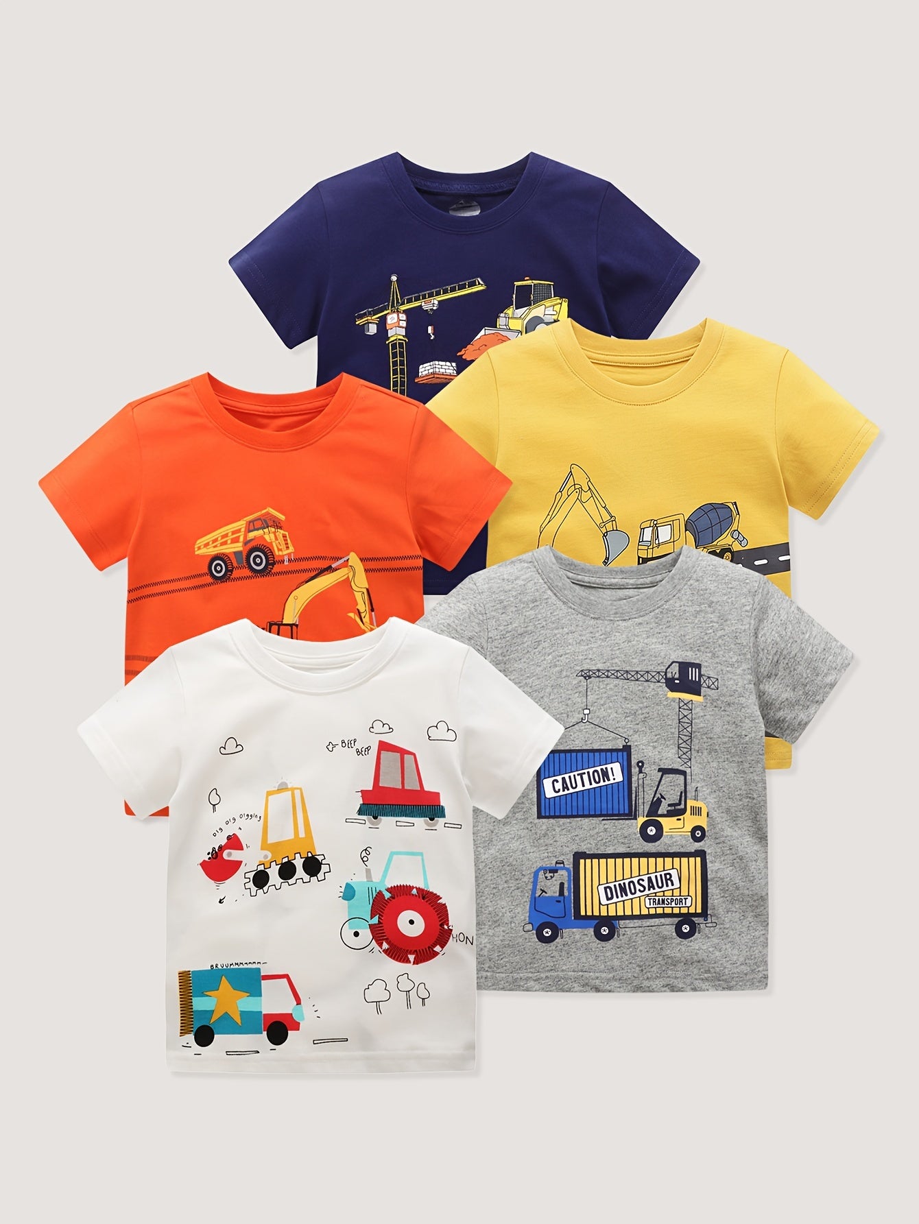 Boys Construction Vehicle Print T-shirt 5PCS