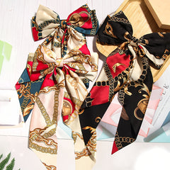 Chain Print Bowknot Hair Scarf Scrunchies Hair Tie Elastic Hair Scrunchy