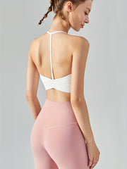 Solid Halter Neck Sports Bra High Stretch Running Yoga Bra