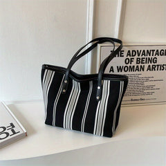 Retro Striped Tote Bag Canvas Shoulder Bag Women's Casual Versatile Handbag