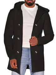 Men's Solid Button Hooded Jacket Thick Thermal Comfy Jacket