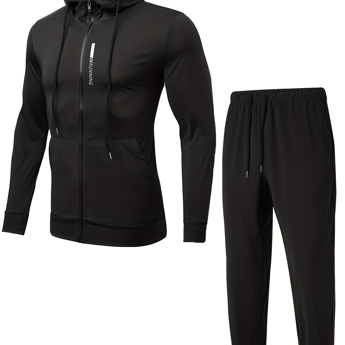 Men's Sports Suit Zip Hooded Jacket & Stretch Pants for Gym Workouts