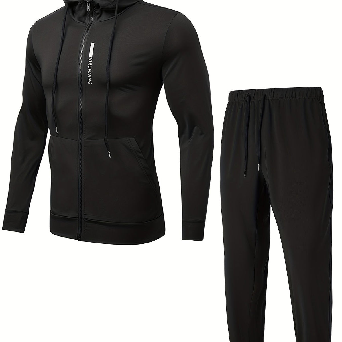 Men's Sports Suit Zip Hooded Jacket & Stretch Pants for Gym Workouts