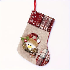 3 Piece Christmas Stocking Set Santa Claus Snowman Elk Socks Set