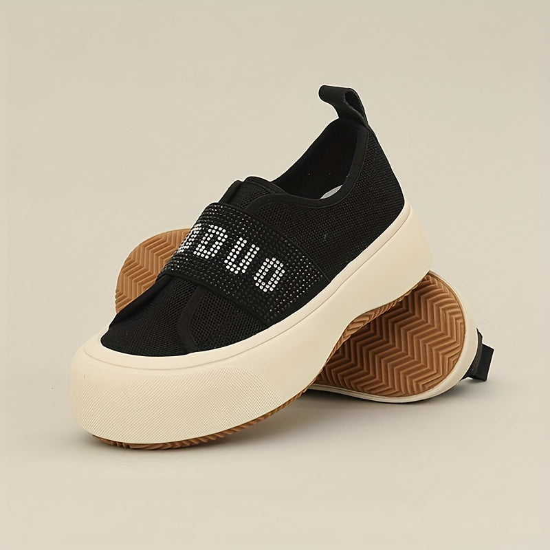 Stylish Rhinestone Thick Bottom Women's Walking Shoes