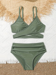 Girls 2pcs Swimsuit Set Crisscross Top Briefs Bikini Set Summer Gift