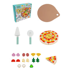 Wooden Pizza Pretend Play Toy DIY Slicing & Sticking Game with Magic Tape
