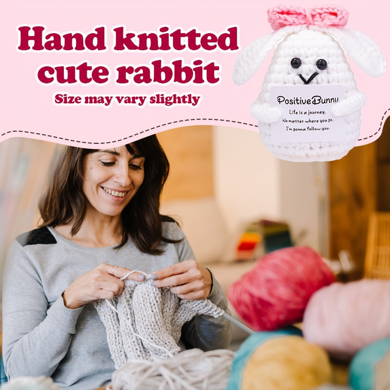 Positive Bunny Crochet Bunny with Pink Bow Perfect Gift for Women Friends Easter