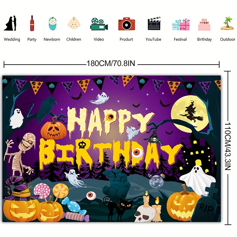 Halloween Birthday Backdrop Pumpkin Candy Ghost Castle Party Banner