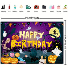 Halloween Birthday Backdrop Pumpkin Candy Ghost Castle Party Banner