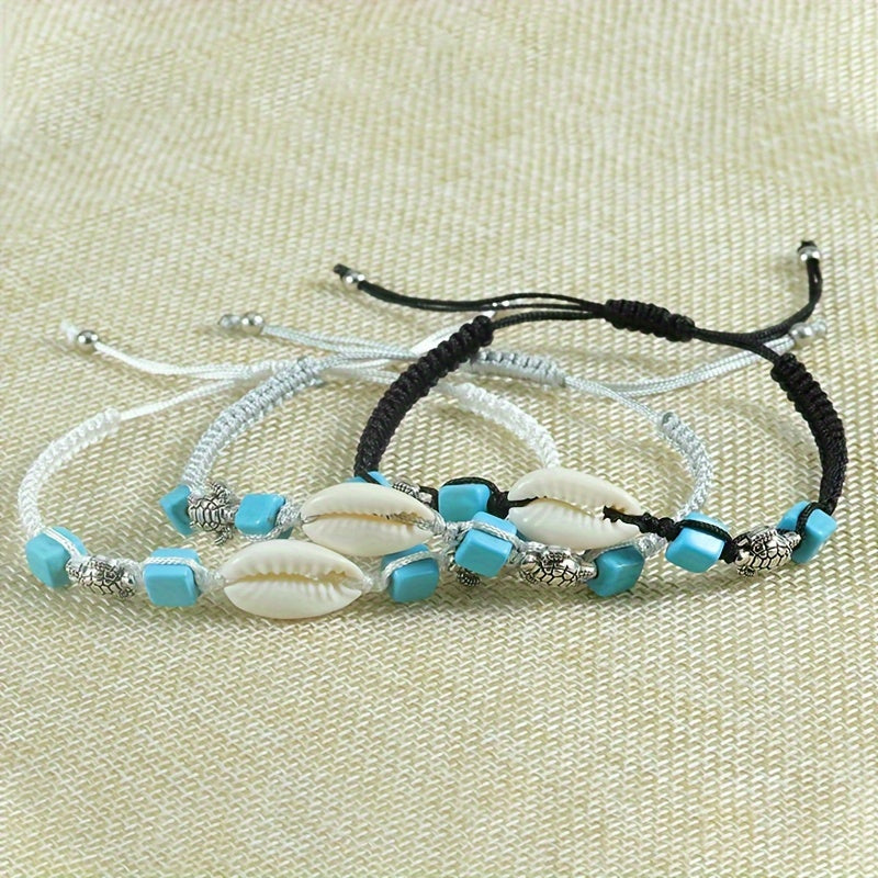 Seaside Shell Turtle Turquoise Braided Bracelet Vintage Versatile Beach Surfing