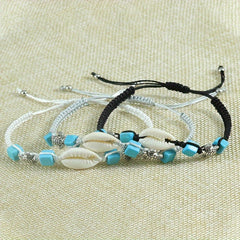 Seaside Shell Turtle Turquoise Braided Bracelet Vintage Versatile Beach Surfing