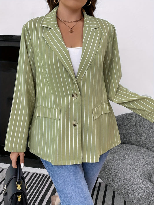  Stripe Print Long Sleeve Blazer