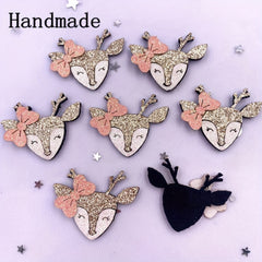6pcs Glitter Cartoon Deer Patchs Appliques DIY Hair Bow Crafts Supplies