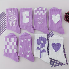 8 Pairs Heart Print Socks Comfy & Breathable All match Socks