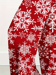  Snowflake Print Wide Leg Trousers with High Rise Elastic Waist
