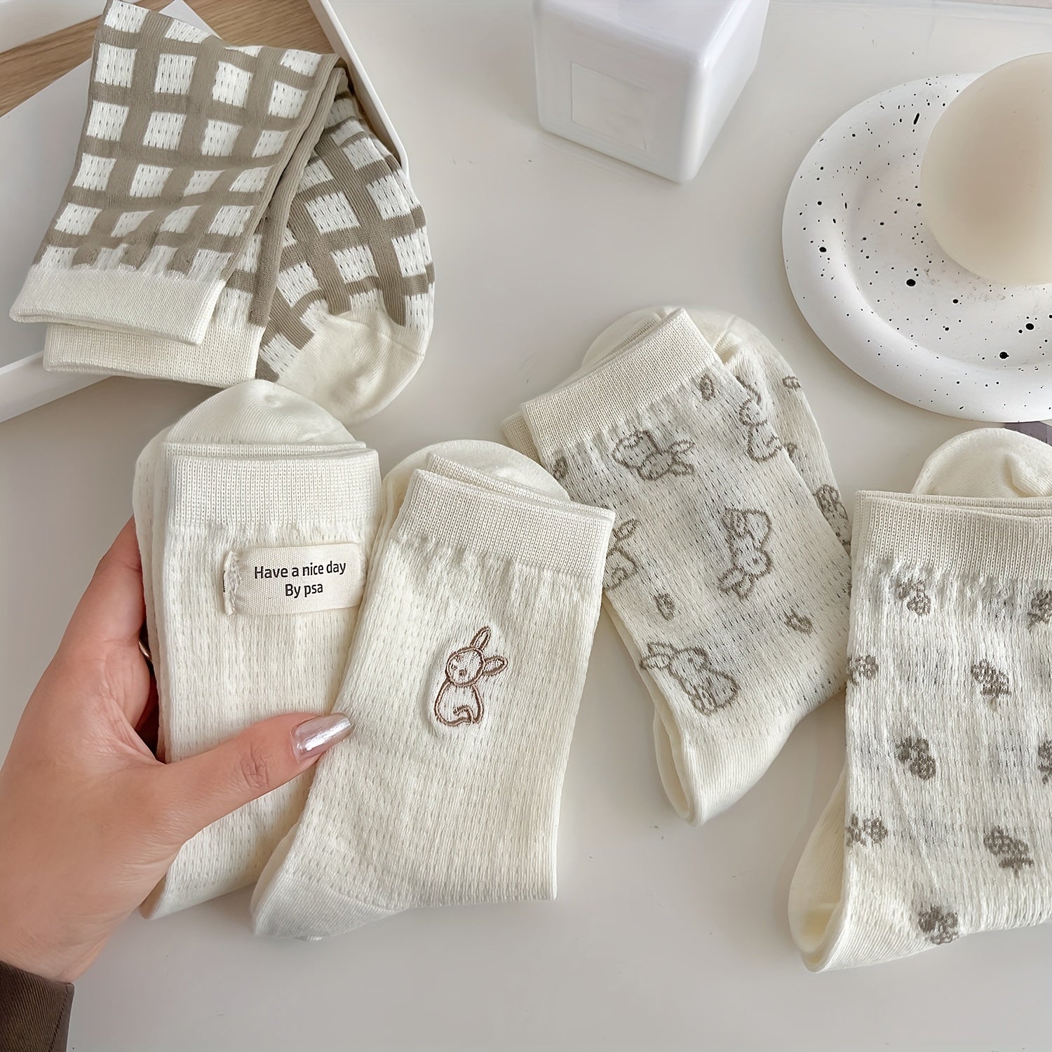 5 Pairs Bunny & Floral Print Socks & Mid Tube Socks Women's Stockings