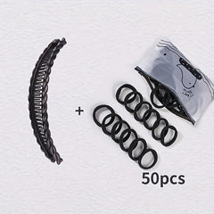 50 Hair Ties + 1 Solid Vintage Hair Clip Set Ladies Wave Comb Braid Hairstyle