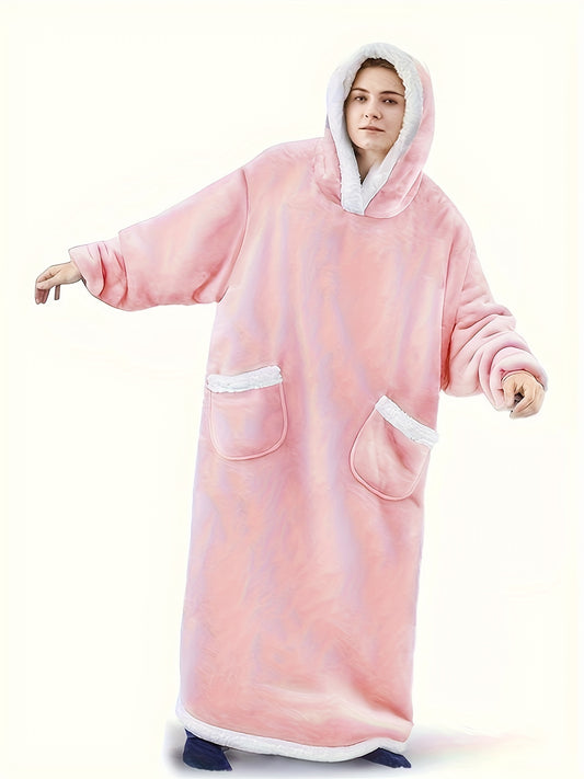  Winter Fuzzy Trim Fleece Blanket Robe