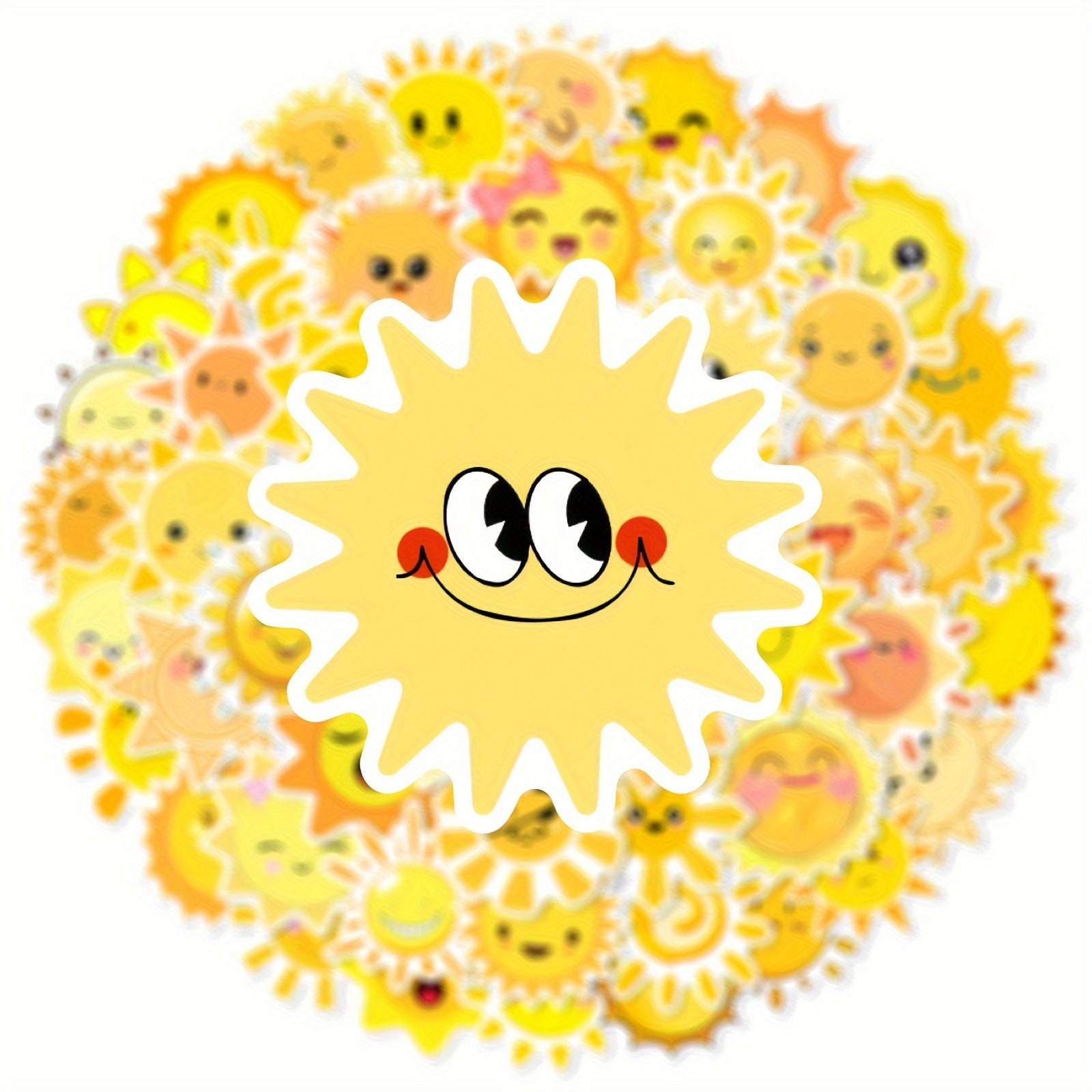 50pc Cartoon Sun Vinyl Stickers - Reusable Decals for Laptops, Water Bottles