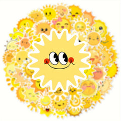 50pc Cartoon Sun Vinyl Stickers - Reusable Decals for Laptops, Water Bottles