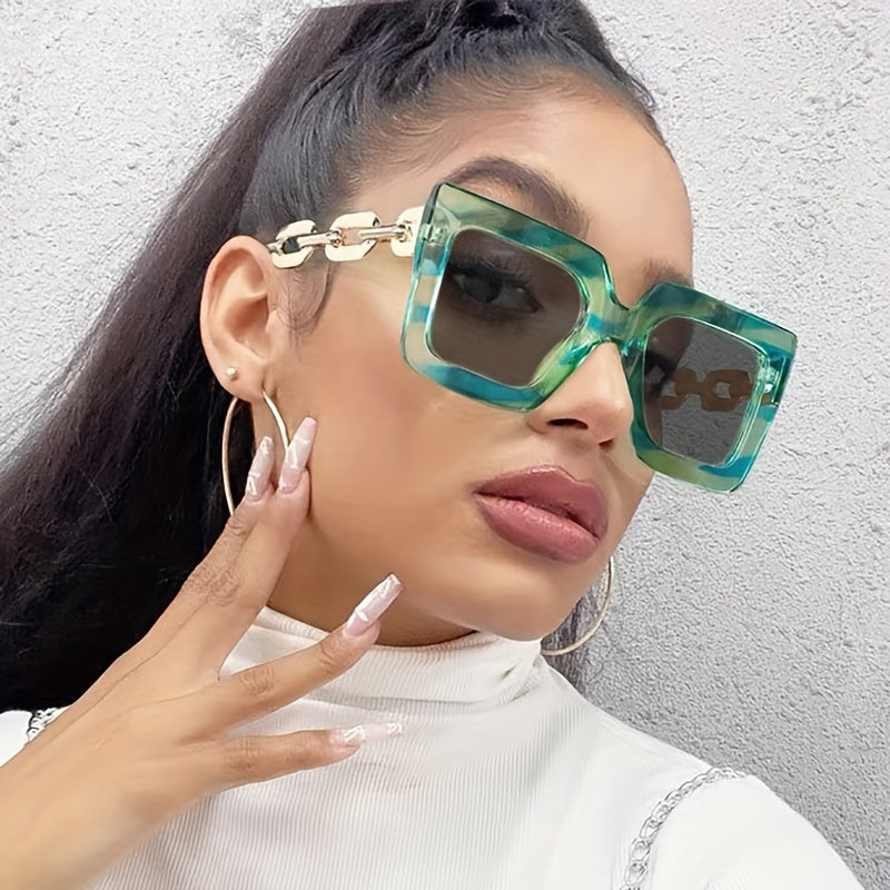 Oversized Square Sunglasses Y2K Block Chain Glasses UV400