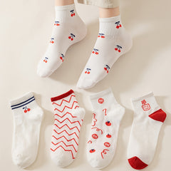 5 Pairs Women's Cherry Tube Socks