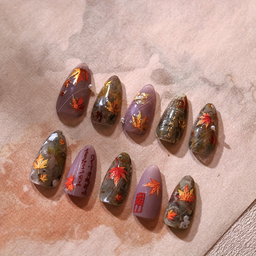 Autumn Leaves Nail Art 3D Stickers Floral Anime Theme Glossy Finish
