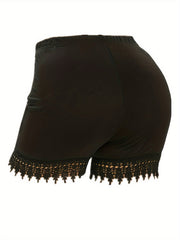 Solid Contrast Lace High Rise Skinny Shorts