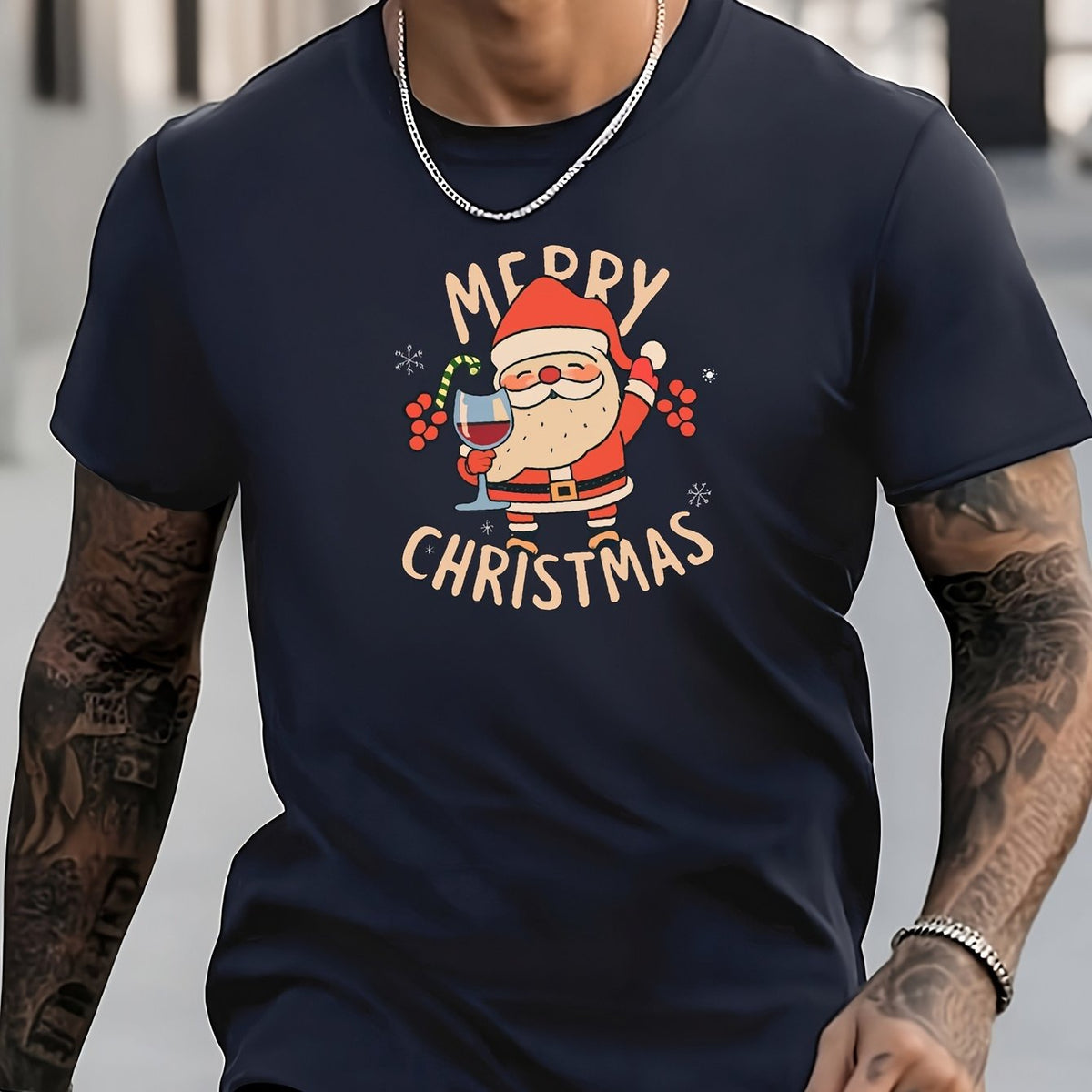 Men's Santa Claus Pattern Shirt Casual Short Sleeve Tee Top