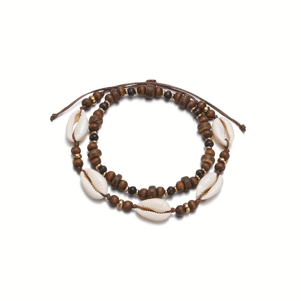Boho Shell Beaded Anklet Set Beach Foot Jewelry