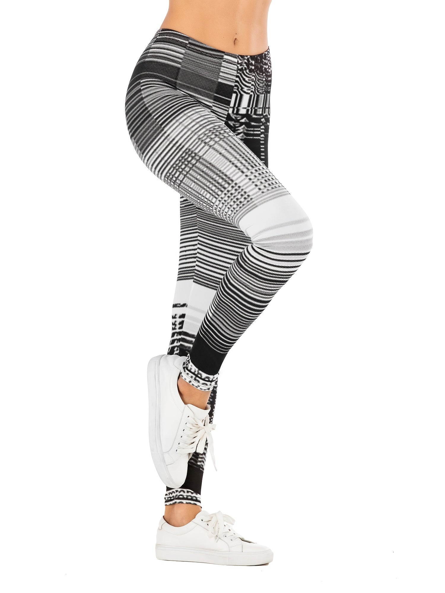 Sexy Grid Pattern Print Leggings High Waist Slim Leggings