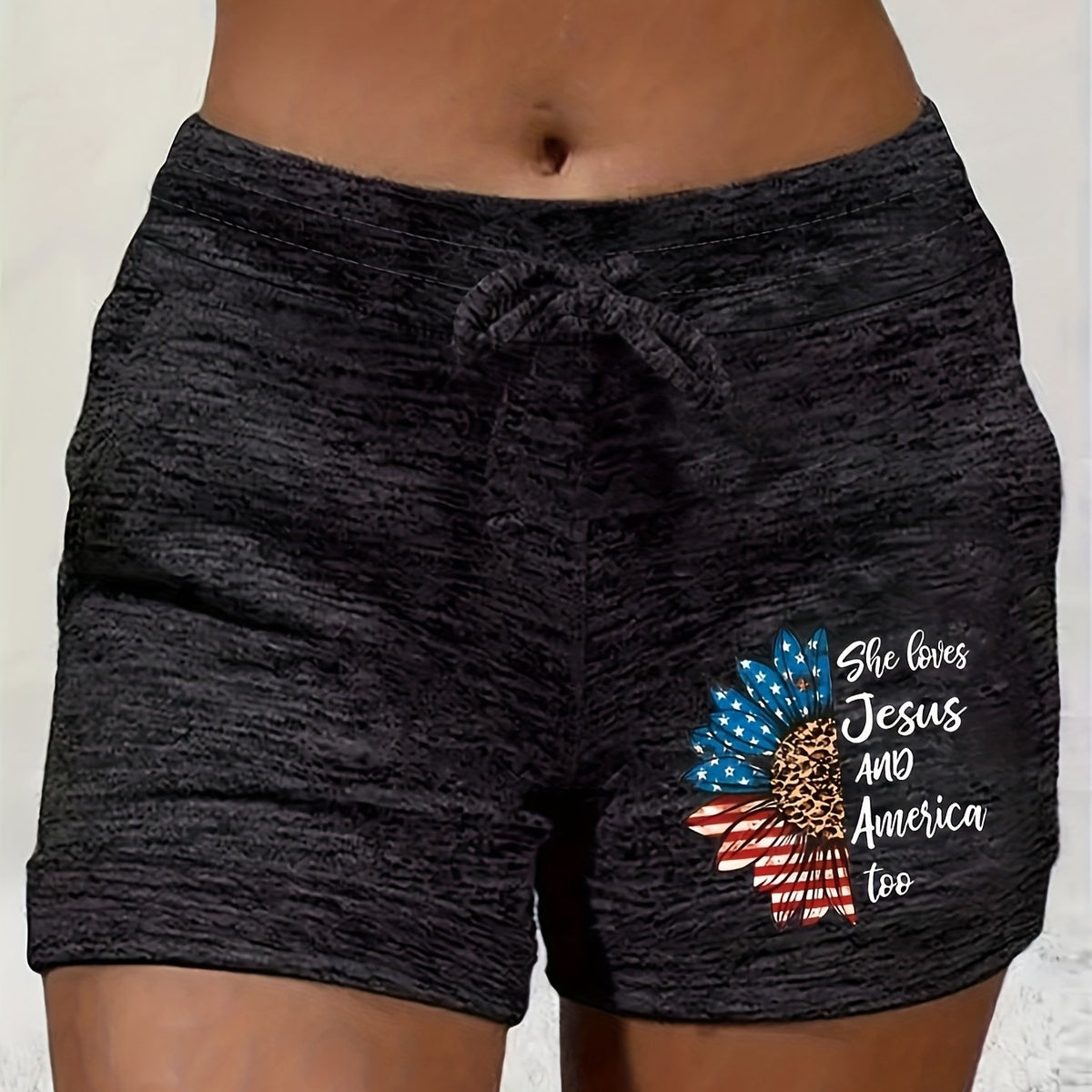 American Flag Drawstring Shorts for Women