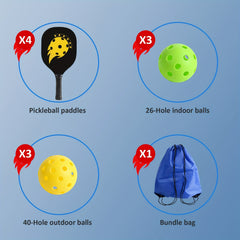 Set Of 4 Paddles & Balls Wooden Pickleball Set