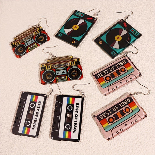 Y2K Music Tape Record Radio Dangle Earrings Acrylic Material