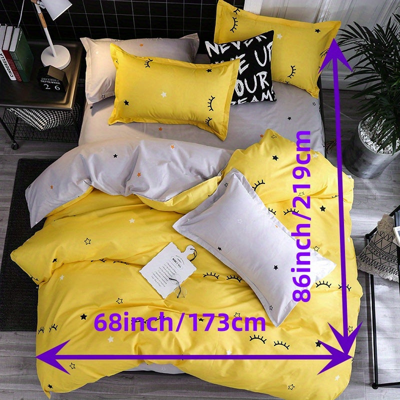 Cartoon Eyelash Print Duvet Cover Set Soft Comfortable Breathable