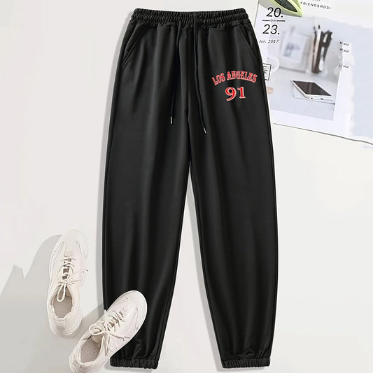 Number & Letter Print Sports Pants Drawstring Couple Jogging Sweatpants