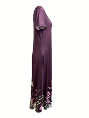 Women's Plus Floral Print Short Sleeve Dress With Pockets