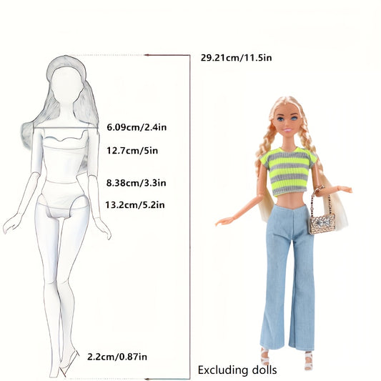 10 Randomly Styled Outfits 11.5" Dolls 5 Tops 5 Pants Gift Set Children