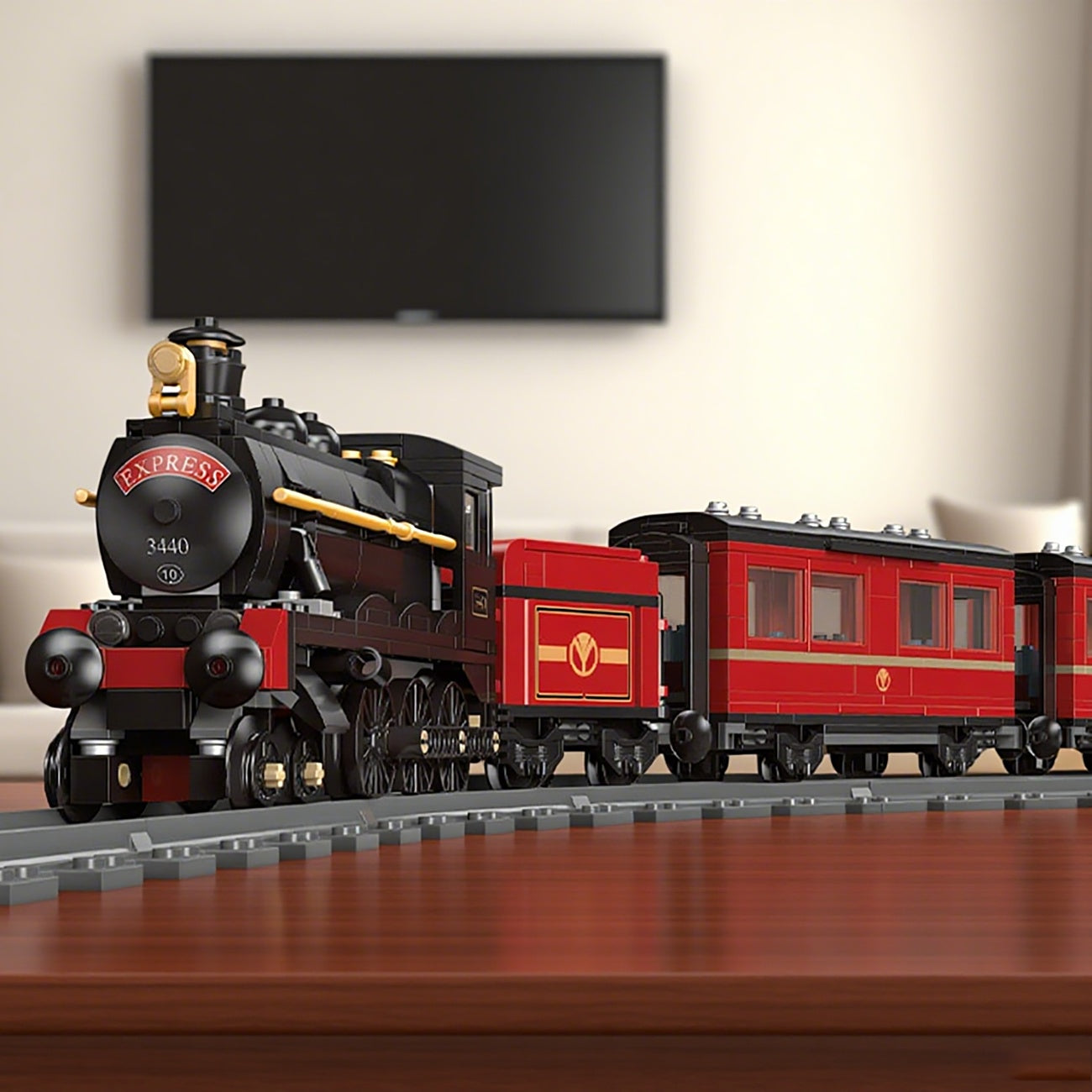 1106pcs Steam Train Building Blocks Model & Red Carriage Set