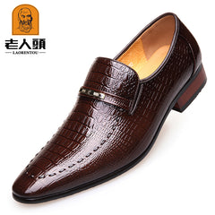 Crocodile Embossed Pointed Toe Oxford Shoes for Men